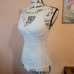 White Lace Sleeveless Stretchy Bodysuit, Adjistable Straps, EUC, Small